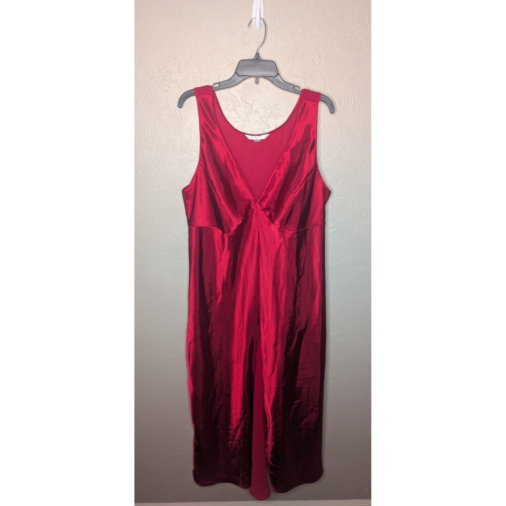 Cacique Womens 14/16 Red Satin Sheer Panels Lingerie Night Gown